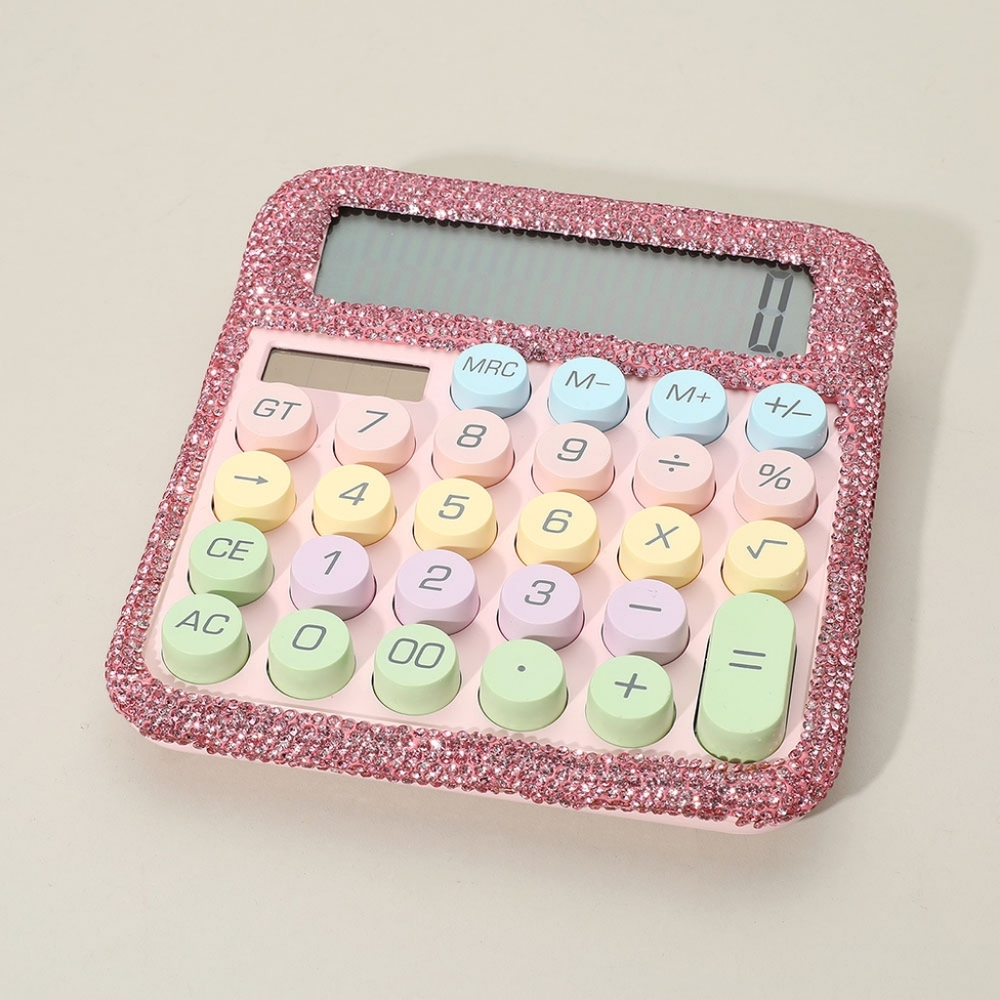 Pink Rhinestone Sparkle Calculator Pastel Candy Crystal Gem Bling Office Fun